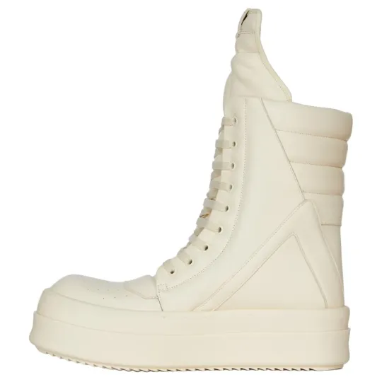 RICK OWENS/RO Mega Geobask Cow Leather Ankle Boots Men's White
