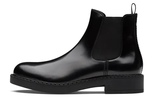 PRADA Brushed Calf Leather Chelsea Boot Black