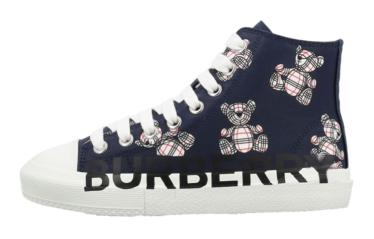 Burberry Burberry cotton fashion wear-resistant high-top children's sneakers blue white black children's style