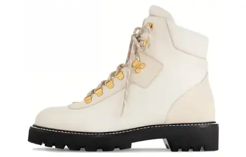LOUIS VUITTON Territory Leather Short Combat Boots Women's White