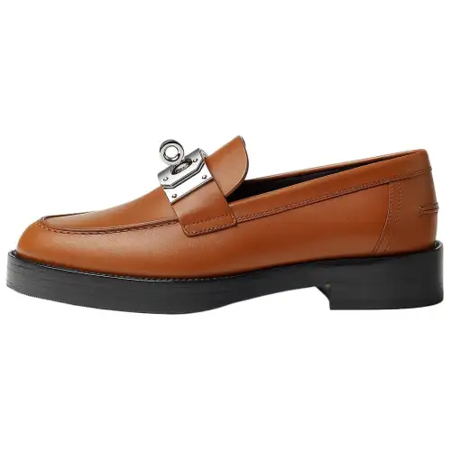HERMES Hot Calfskin Loafers 4cm Women's Orange