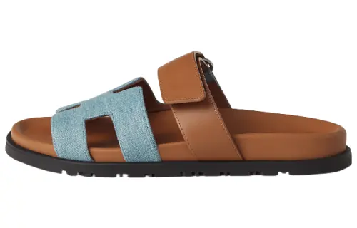 HERMES Chypre Slide Slippers Women's Blue Brown