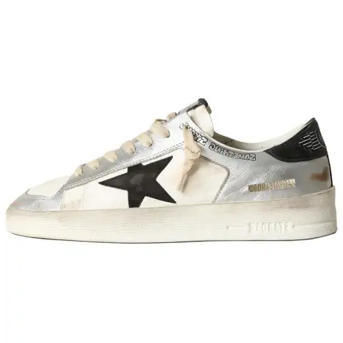Golden Goose Stardan Leather Low top Skateboard Shoes Women's Silver Distressed