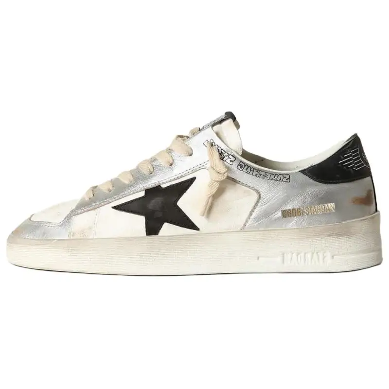 Golden Goose Stardan Leather Low top Skateboard Shoes Women's Silver Distressed