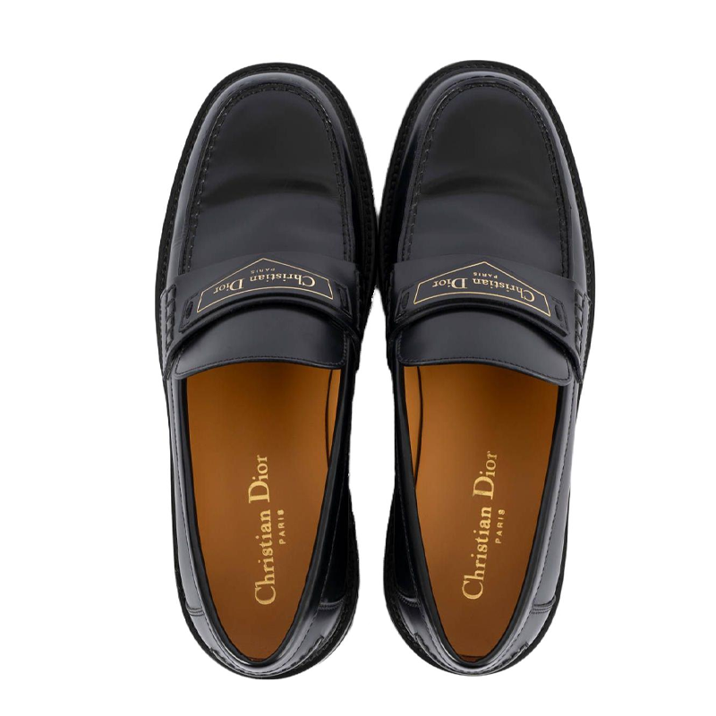 DIOR Boy Leather Logo Loafers Women's Black