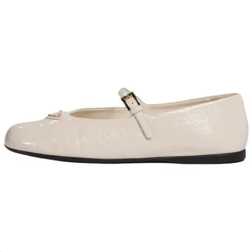 PRADA Leather Flat Mary Jane Shoes Women's White