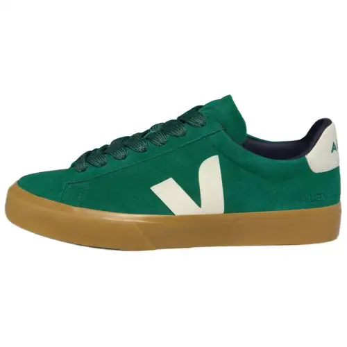 VEJA Suede round toe lace-up low-cut sneakers for men and women, green