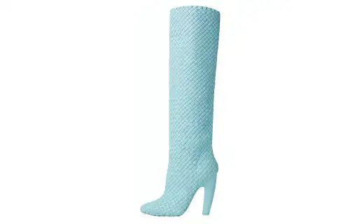 Bottega Veneta Canalazzo Leather Woven Knee High Boots 10cm Women's Light Blue