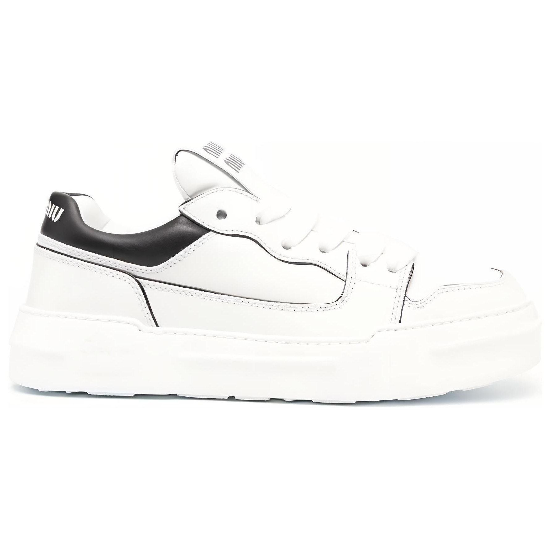 MIU MIU Cow Leather Low top Stylish Skateboarding Shoes Women's White Black