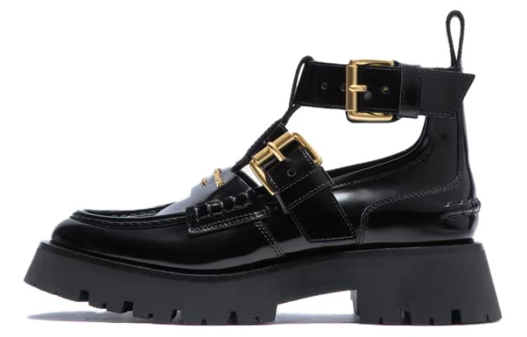 Alexander wang patent leather round toe buckle short boots women's black