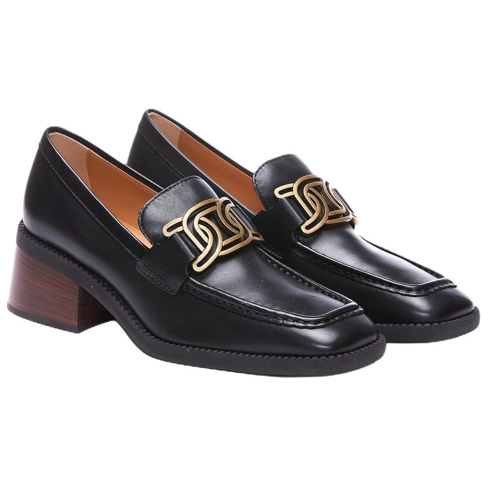 TOD'S Kate Leather Chunky Heel High Heels 5.5cm Women's Black