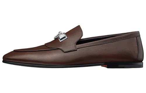 HERMES Leather Casual Shoes Men's Umber