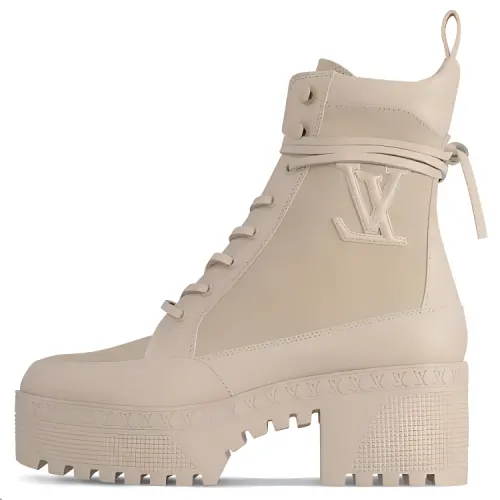 LOUIS VUITTON Laureate Canvas Short Combat Boots 5cm Women's Butter