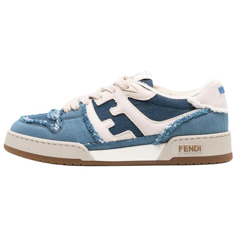 FENDI Fendi Match denim low-top lace-up fashion sneakers men's blue and white