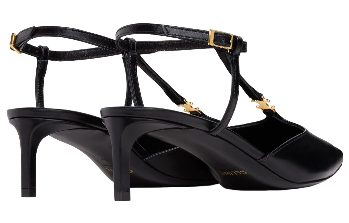 CELINE Cow Leather Slim Heel High Heels Women's Black