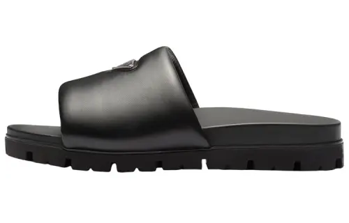 PRADA Padded Slides Black Nappa Leather Men's