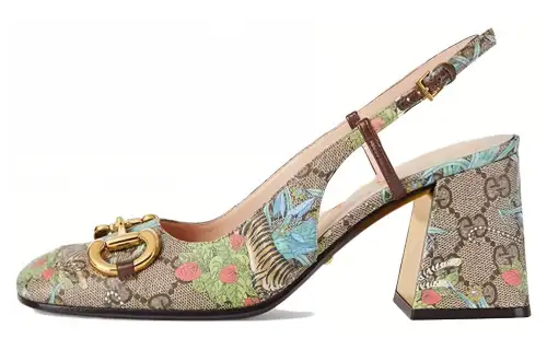 GUCCI SLINGBACK Tiger Year Collection Chunky Heel High Heels Women's Ebony