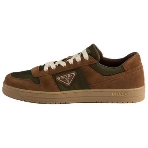 PRADA Downtown Re Nylon Low top Skateboard Shoes 3.5cm Men's Cocoa Brown & Moss Green