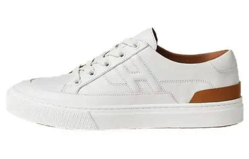 HERMES Cow Leather Comfortable And Trendy Low top Skateboard Shoes Women's White Brown