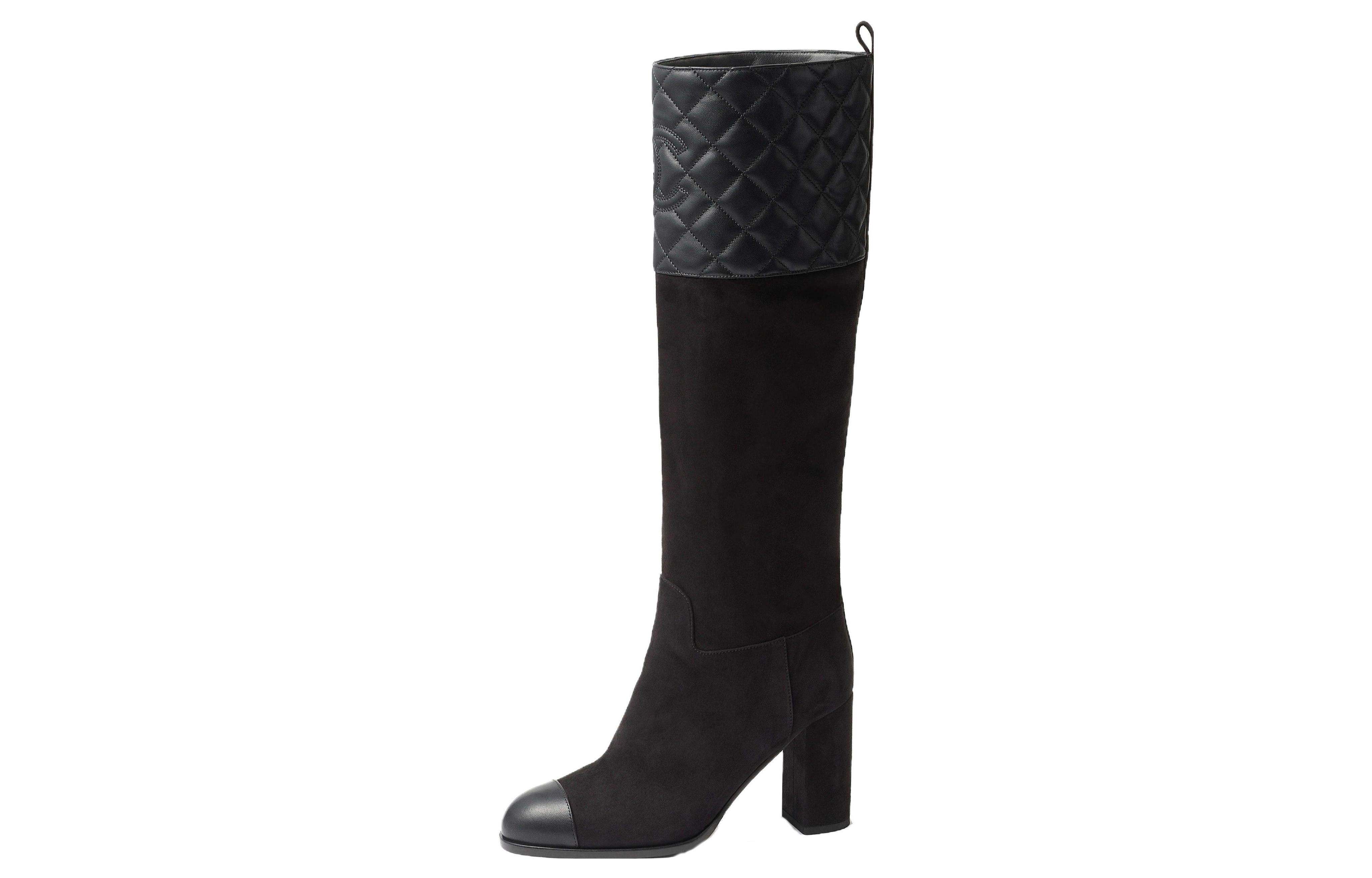 CHANEL Leather Comfortable Knee high Boots Women's Black