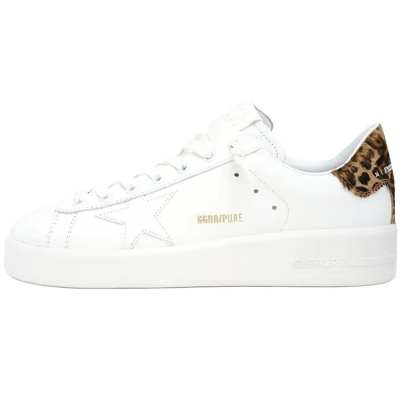 Golden Goose Purestar Cow Leather Low top Stylish Skateboarding Shoes Women's White Leopard Print