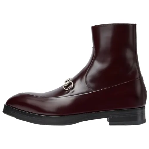 GUCCI 2025 Spring Summer Collection Horsebit Leather Ankle Boots 3.3cm Men's Burgundy