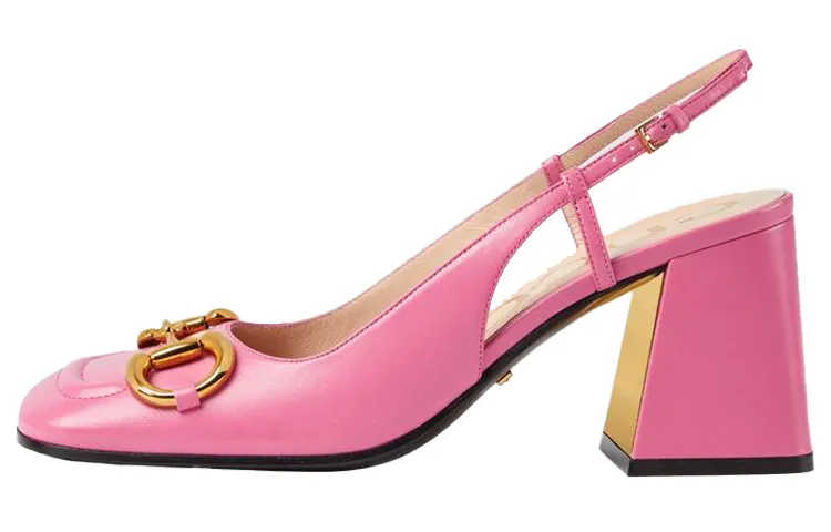 GUCCI Horsebit Chunky Heel High Heels 7.5cm Women's Pink