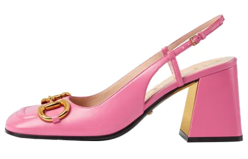 GUCCI Horsebit Chunky Heel High Heels 7.5cm Women's Pink