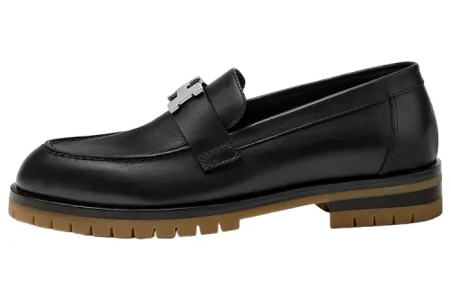 HERMES Faubourg Leather Flat Women's Casual Shoes Women's Black