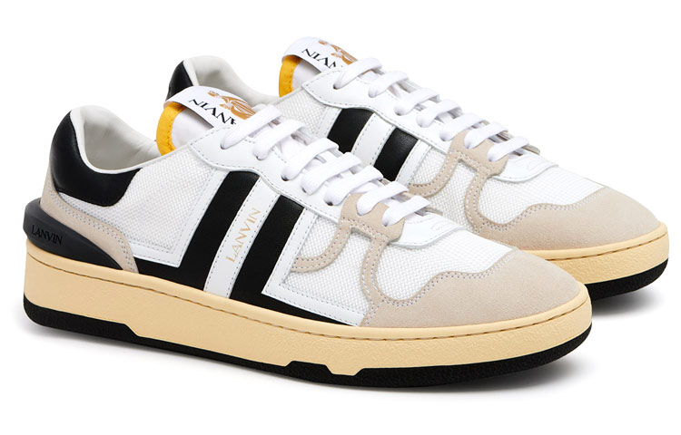 Lanvin Clay Mesh, Leather Lace Up Cushioning Low top Sports Lifestyle Casual Shoes Men's Black White