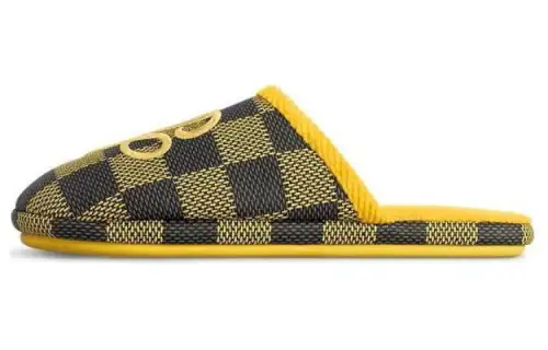 LOUIS VUITTON Embroidery Print Quiet Closed Toe Slippers Men's Yellow