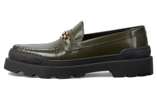 GUCCI Interlocking Cow Leather Loafers Men's Green