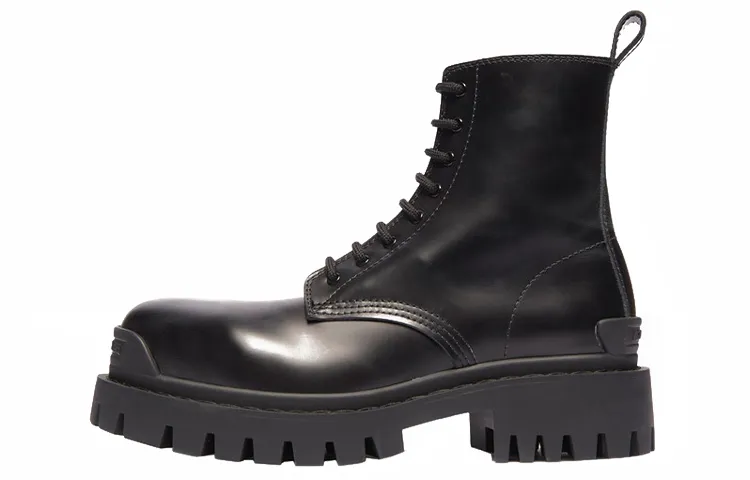 Balenciaga Strike Cow Leather/Cow Leather Short Combat Boots Women's Black
