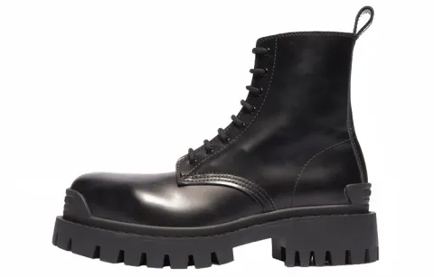 Balenciaga Strike Cow Leather/Cow Leather Short Combat Boots Women's Black