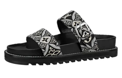 LOUIS VUITTON Paseo Flat Comfort Leather Slide Slippers Women's Black