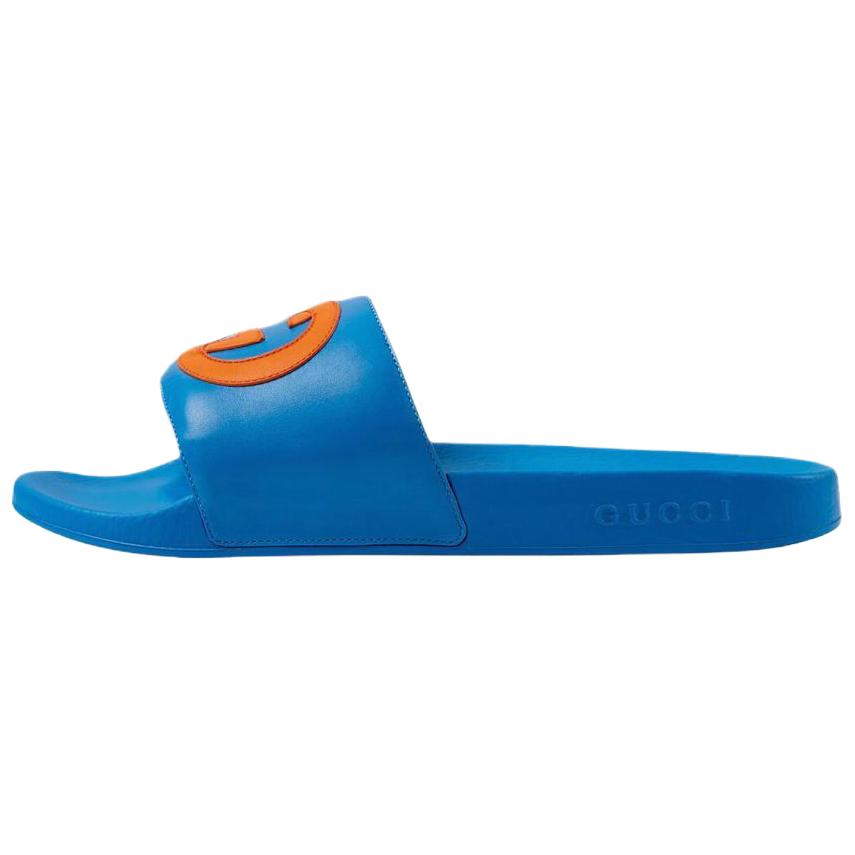 GUCCI Slide Interlocking G Leather Blue