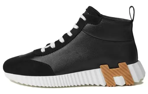 HERMES Hip Hop Leather Fashion High top Casual Shoes Women's Black White