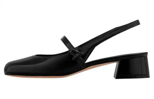 LOUIS VUITTON Romy Leather Chunky Heel Casual Shoes 3.5cm Women's Black