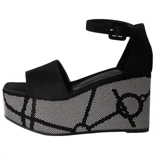 HERMES Luminous Suede One Strap Sandals 9.4cm Women's Black