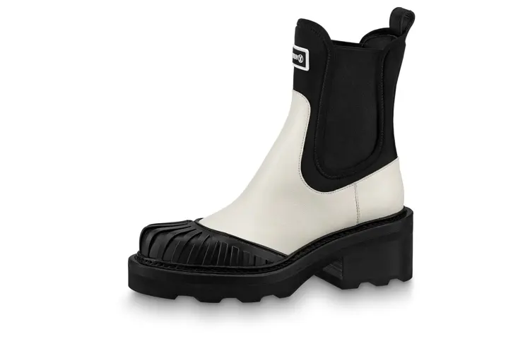 LOUIS VUITTON Beaubourg Calfskin Shaft Short Chelsea Boots Women's White Black