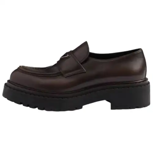 PRADA Chocolate Leather Loafers 6CM Men's Dark Brown