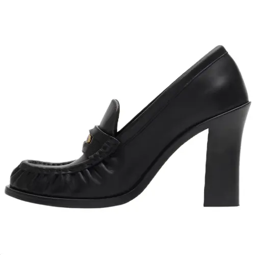 Burberry Cadet Leather Chunky Heel High Heels 8.5cm Women's Black