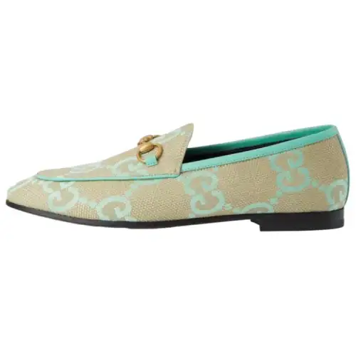 GUCCI Jumbo Gg Jordaan Loafer Beige Mint Green Canvas Women's