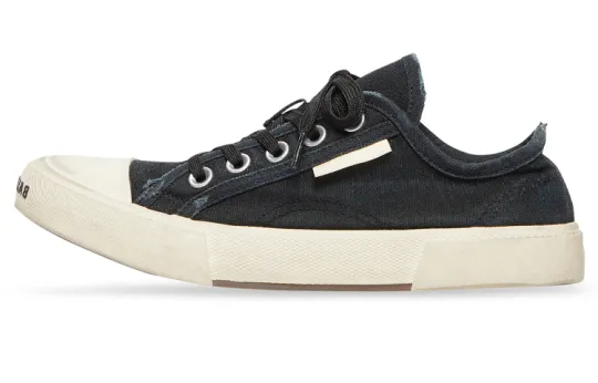 Balenciaga Paris Low Top Sneakers 'Black Destroyed Cotton And White Rubber' Women's