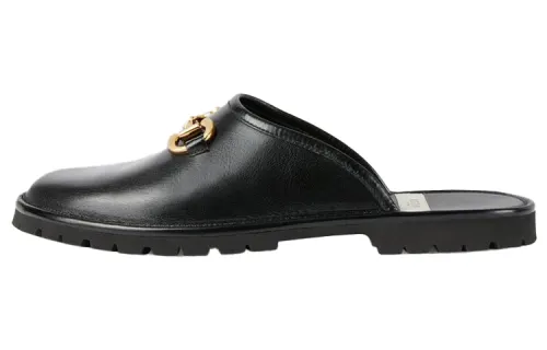 GUCCI Horsebit Closed Toe Slippers Women's Black