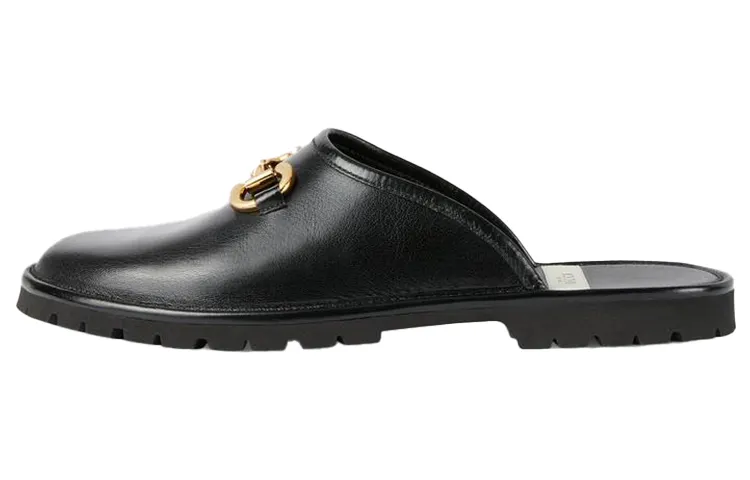 GUCCI Horsebit Closed Toe Slippers Women's Black