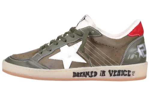 Golden Goose Leather Stylish Skateboarding Shoes Men's Green Distressed