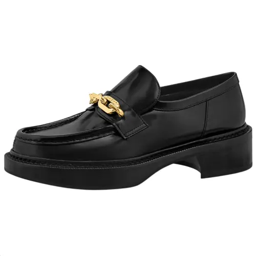 LOUIS VUITTON Academy Comfortable Round Toe Loafers Women's Black