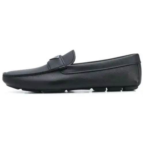 PRADA Logo-plaque Leather Loafers