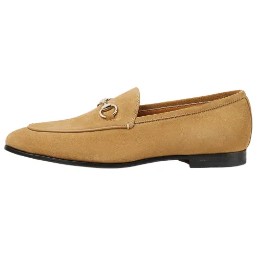 GUCCI Jordaan Suede Loafers 1CM Women's Khaki